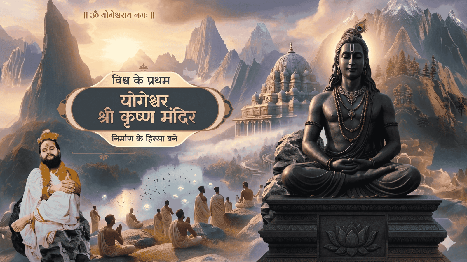 "Yogeshwar Shri Krishna Dhyan Mandir Guru Grah Seva Dham me dhyan aur adhyatmik sadhana sthal"